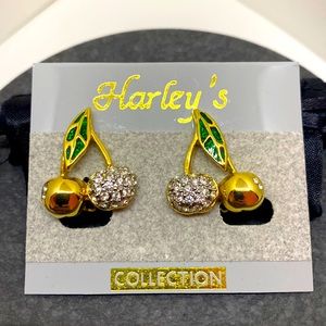 Vintage Gold & Diamond Cherry Clip On Earrings